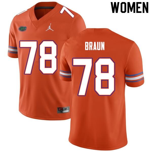 NCAA Florida Gators Josh Braun Women's #78 Nike Orange Stitched Authentic College Football Jersey AYK4664OP
